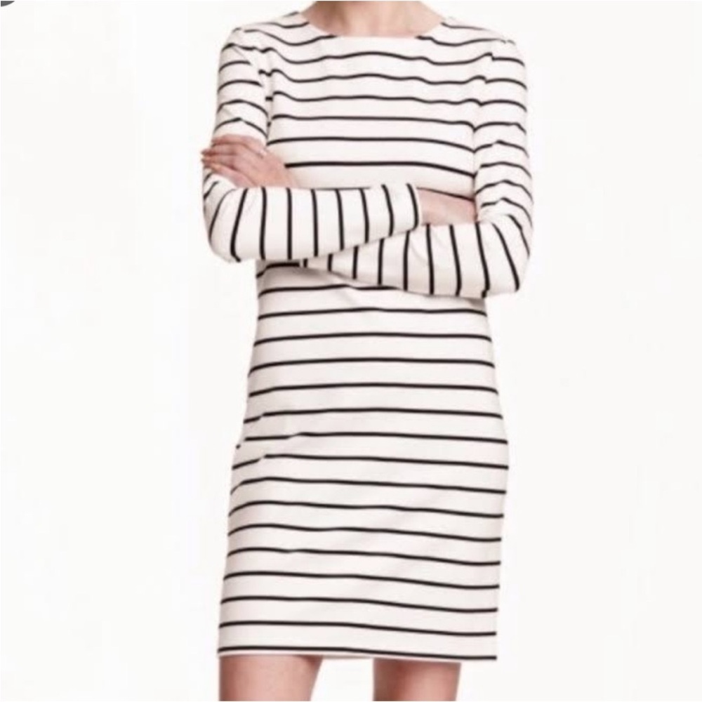 H&M Striped Long-Sleeve Midi Dress in White and Black